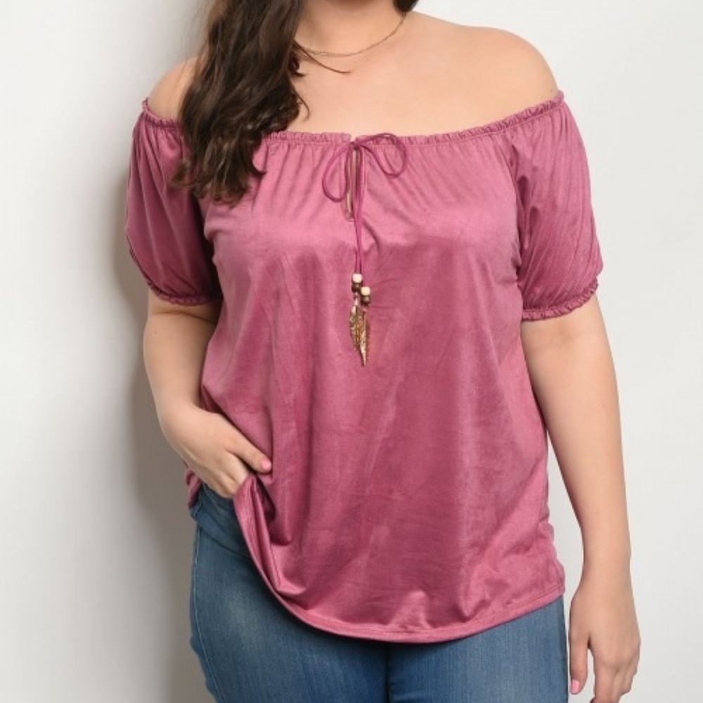 New Plus Size Dusty Rose Off-Shoulder Top